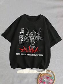 New 2025 Graphic Women T-Shirt Anime New Century-Evangelions Printed Summer Women Casual Short Sleeves Harajuku Streetwear Tops Unisex - 黑色 - 查看 1