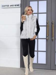 Women's Vest Faux Fur Casual With Zipper Stand-Up Collar