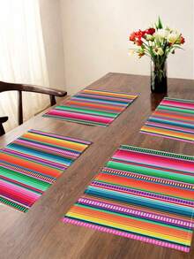 4/8 bucăți de covorașe moderne cu dungi, culori vibrante, lavabile, material textil de in, covorașe dreptunghiulare pentru decor interior/exterior pentru bucătărie și sufragerie, decor interior pentru sufragerie | Aranjament de masă floral | Covorașe rezistente la căldură, covorașe pentru masă