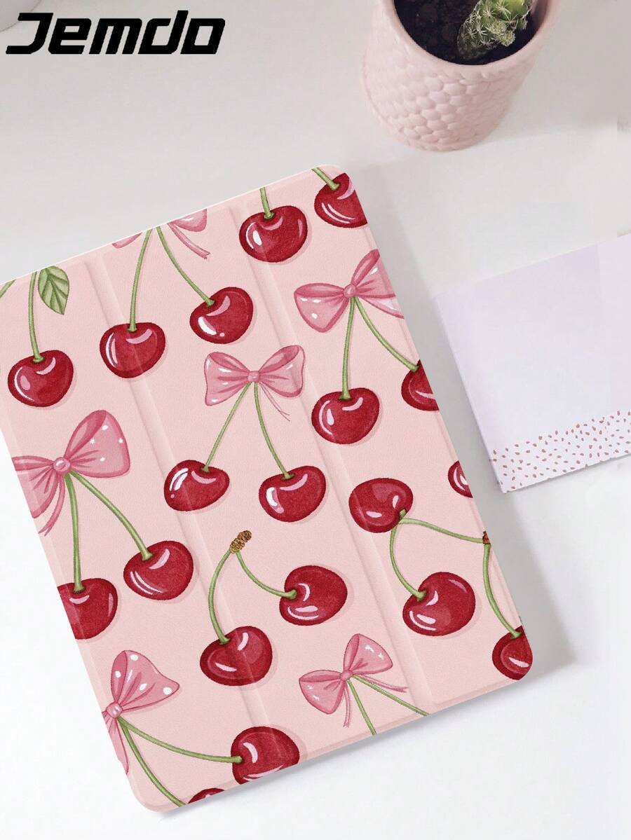 1 Peça Capa Protetora com Estampa de Flor de Cerejeira Rosa e Laço Compatível com iPad 10.2"/12.9" iPad Pro 11" 2021/2020/10th Geração/Mini4/5/6, Galaxy Tab A8 10.5" 2022, Matepad 10.4"/Tab, Tablets, com Slot para Lápis, Suporte para Modo Dormir/Despertar Automático