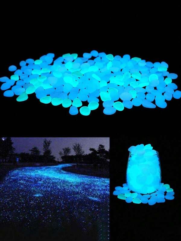 1000pcs New Fashion Glow In Dark Rocks Luminous Stone Garden Accessories Micro Landscape Fish Tank Decoration Outdoor Patio Lawn Yard Kit, 200pcs/100pcs Glow In The Dark Garden Pebbles Stones Rocks For Vase Stuffing, Yard And Walkways Decor, DIY Decorative Luminous Stones