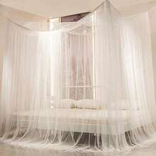 1pc 190*210*240cm Pure Colour Simple Style Home Bedroom Romantic Quadruple Mosquito Net For Home Daily Bedroom, Courtyard, Outdoor, Garden Anti-Mosquito Mosquito Nets Bedspreads With Hooks*4+Anchor*4+8m Rope, Easy To Install, For Various Size - 白色 - 查看 1