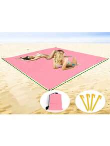 1pc Small Grid Beach Blanket, Oversized And Lightweight Pocket Sand Proof Blanket, Suitable For Large Picnic Mats On The Beach, Essential For Travel And Camping
