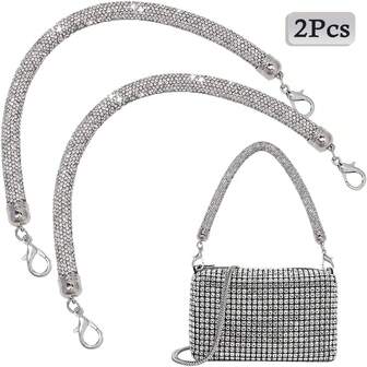 2pcs Rhinestone Purse Strap Replacement 11.8inch Short Crystal Bag Handle Sparkly Wallet Straps Rhinestone Purse Chain For Underarm Bag Shoulder Evening Handbag Wedding Party