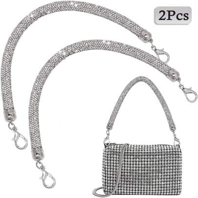 2 Stücke Handtaschengurt mit Strass, 11.8inch kurzer Kristall Taschengurt, funkelnde Geldbörsenriemen mit Strass für Unterarmtasche, Schultertasche, Abendtasche, Hochzeit, Party