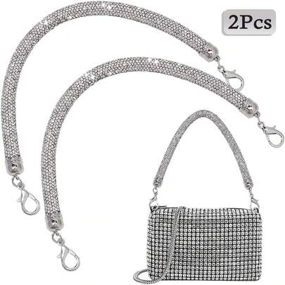 2pcs Rhinestone Purse Strap Replacement 11.8inch Short Crystal Bag Handle Sparkly Wallet Straps Rhinestone Purse Chain For Underarm Bag Shoulder Evening Handbag Wedding Party