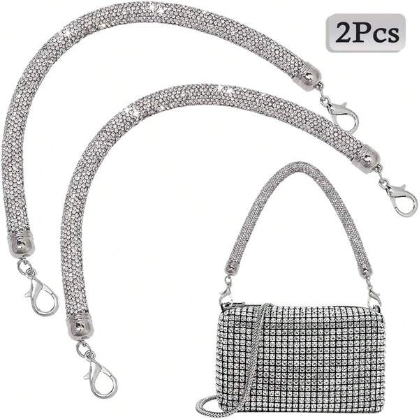 2 piezas Cadena de bolso con cristales de repuesto de 30 cm, manija de bolso con cristales brillantes para bolso de hombro, bolso de noche, boda y fiesta