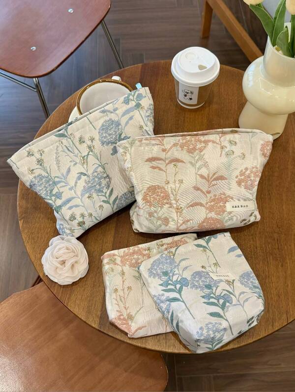 1pc Multi-Layer Makeup Bag Set, Elegant Zipper Cosmetic Bag With Gold Foil Floral Embossed Pattern, Travel Organizer Pouch For Women, Daily Casual Use, Large Capacity, Zipper Design, Portable Casual Evening Bag. Essential Makeup Bag For Travel & Holiday, Suitable For Moms, Ladies, Nurses, Students, Girls, Holiday Gift