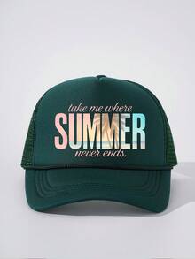 1pc Y2K Printed "SUMMER" Drawstring Sponge Mesh Baseball Cap, Breathable Adjustable Golf Sun Hat, Fashionable Curved Brim Sun Hat For Women And Men, Couple Y2K Sun Visor