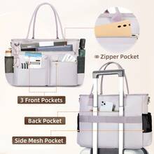 NEWHEY 15.6英寸女士笔记本电脑包，工作/教师手提包，护士包，专业笔记本电脑托特包，笔记本电脑斜挎包，单肩包，大号手提包，商务办公包，公文包 - 藕粉色 - 查看 6