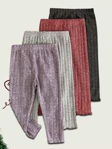 Toddler Baby Girls Ribbed Leggings Fashionable Solid Color Stretch Comfortable Bottoms - 彩色 - 查看 2