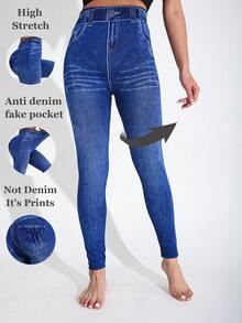 3 条装女式休闲纯色牛仔紧身裤，高弹力紧身裤，适合运动、健身、户外、度假，黑色、蓝色柔软舒适，无缝瑜伽裤，深蹲、平板支撑、跑步、徒步、露营、骑行，及踝长度 - 彩色 - 查看 2