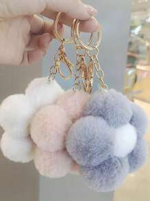 Cute Creative Floral Plush Keychain Fluffy Small Flower Fashion Bag Charm Phone Accessory Keyring Gift Winter