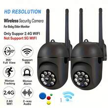 2个1080P高清WiFi安防摄像头，带夜视、聚光灯和扬声器 - 双向语音、移动侦测、360°云台旋转/变焦，适用于室内/室外家庭安防，兼容Alexa，适合儿童、老人和宠物，室内安防 | 现代安防系统 | 无线连接室内/室外监控摄像头