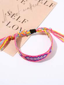 1 件/2 件/4 件男女通用可调节编织手链，波西米亚风格几何图案手工编织手链，彩色流苏波西米亚友谊手链，混搭 - 彩色 - 查看 14
