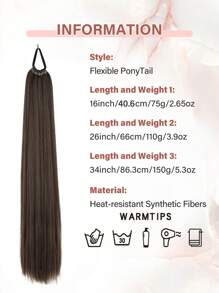 16inch/26 Inch/34 Inch Ponytail Extensions, Versatile Elastic Band Dark Brown Mix Brown Ponytail Heat Resistant Extension For Women, Long Straight DIY Wrap Around Ponytail Soft Natural Synthetic Pony Tails For Women Daily Cosplay And Christmas Music Festival Carnival New Year Gifts Used