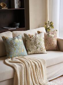 غطاء وسادة مزخرف بنقشة الجاكار الشينيل الزهري (بدون إدراج)، غطاء وسادة زخرفي كلاسيكي من الجاكار الشينيل الزهري، مناسب لديكور المنزل والأريكة والسرير طوال العام