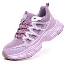 UMBURLLY 1 para damskich pasiastych butów roboczych, sznurowane, sportowe, materiałowe, do pracy na zewnątrz, odporne na uderzenia i przebicia, całoroczne - Fioletowy i biały - Zobacz 10