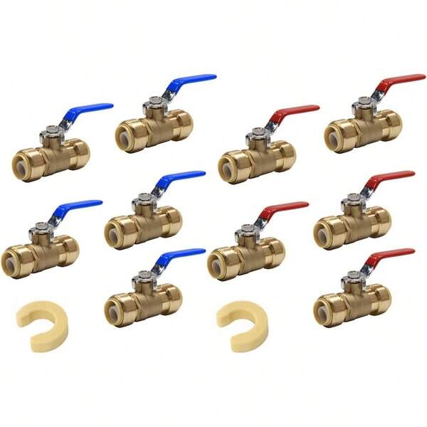 Pack Of 10 1 2 Inch PushFit Full Port Ball Valve For Hot And Cold Water 5 Pieces Each With 2 Disconnect Clip Tools UPC Certified (PFVALVE003)