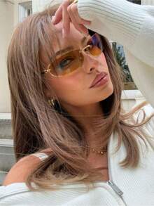 1PC European And American Summner New Y2K Sexy Girl Fashion Glasses, Letter Integrated Fashion Glasses, Y2K Slim Fit Wrap Around Fashion Glasses Beach Accessories For Women Glasses Shades Preppy Style For Back To School Wrap Shape Temple Decor - 漸變藍 - 查看 2