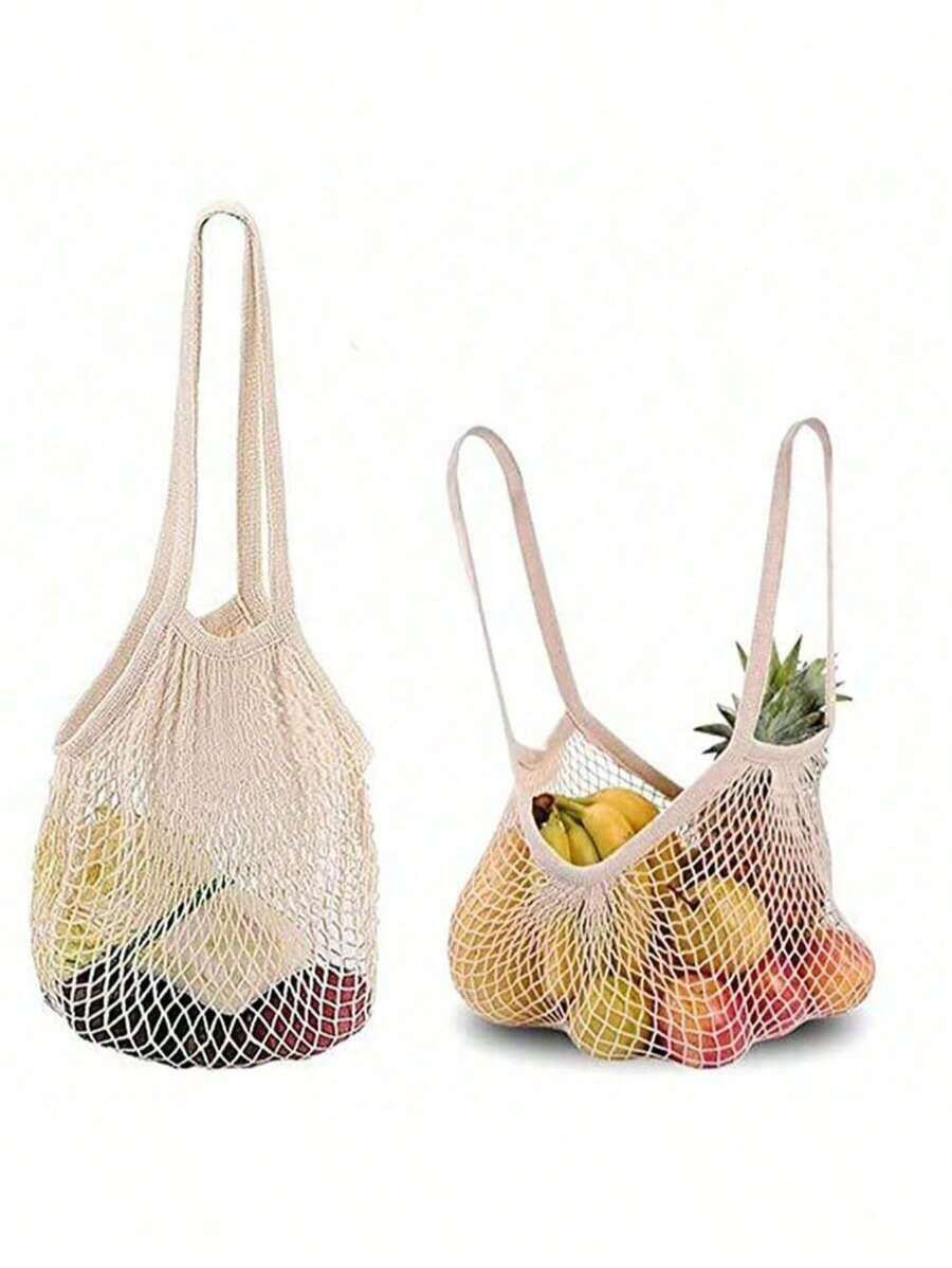 1pc Portable Reusable Grocery Bags, Fruit And Vegetable -Frien DIY Shopping Bag, Washable Mesh String Organizer, Shopping Handbag, Handle Net Tote For Vacation For Travel Storage Bag, Makeup Bag, Cosmetic Bag, Vacation Organizer, Large Capacity Makeup Organizer Makeup Case, For Lipstick, Brush, Skincare, Mobile Phone, Coin, Small Items, For Home, Gift, Vacation And Festival Halloween Christmas Multifunctional Use, Boho Vibes - 米色 - 查看 1