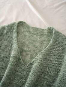 Women's Casual Off-Shoulder Sweater, Medium Elasticity, Suitable For Layering In Autumn/Winter, Handwash/Dry Clean Recommended, Knitwear, Winter Clothing, Autumn Wardrobe - Gray Green - View 3