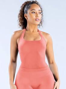 Impact Halter Top Women Impact Longline Halter Tops Workout Longline Tank Top Compression Gym Fitness - Peach - View 3