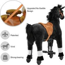 Ride On Horse,Horse Ride On Toy, M Size Riding Horse Mechanical Walking Action Plush Animal For 4 Years To 9, Max Load 165 LBS ,L Size Riding Horse Mechanical Walking Action Plush Animal For 7 Years Old To Adult, Max Load 187 LBS,No Battery Or Electricity - 黑色 - 查看 5