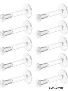 10 piezas de pendientes transparentes de 16g para deportes y trabajo, retenedores de piercing de labret Bioflex, pernos de piercing de plástico transparente para hélix, trago, labio, medusa y Monroe (6-12mm) - transparente - Ver 14