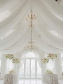 1pc Romantic 393inch White Sheer Draping Fabric, Long Solid Color Gauze Curtain Multi-Purpose Party Background Yarn For Wedding Archway, Home Decoration, Birthday Wedding Party Room Background Decoration Supplies Ceremony Backdrop, Table Decor Gauze Table Cover Table Runner, Scene Decoration Photography Props Yarn, Solid Color Gauze, Christmas Decoration, Christmas Room Decoration, Ation
