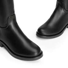 Women's Round-Toe Knee-High Boots Pull On Flat Solid Color Comfortable Fashionable Boots For Fall And Winter - 黑色 - 查看 5