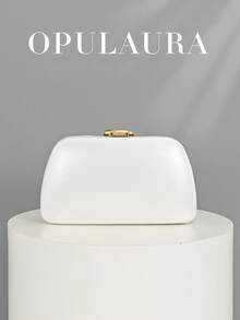Túi cầm tay nhung thời trang cổ điển OpulAura dành cho nữ, thiết kế khóa rắn, phong cách Âu Mỹ, túi xách hình hộp tối giản cao cấp, thích hợp cho đám cưới, dạ tiệc, sự kiện trang trọng, tiệc tùng, cầm tay, dây đeo vai, dây xích chất lượng cao - trắng - Xem 5