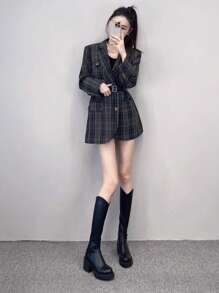 Botas altas para mujer, botas de montar de tacón grueso, botas elásticas con cremallera trasera, botas altas de tacón alto, puntera redonda, botas cálidas de otoño/invierno 2025, botas de moda, adecuadas para fiestas, oficina, viajes, eventos, vacaciones, uso diario, botas para todas las estaciones, zapatos cómodos para exteriores