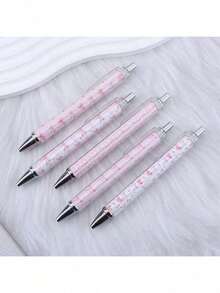 5/3/1 Pink Retractable Tip Pen Set - Cute Cartoon Design With Ring Print, Colorful Thank You Gift, Perfect For Office, School, Gift, Back To School Season