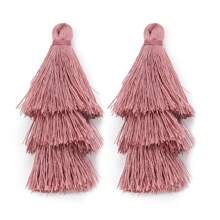 4 unidades/pacote de brincos com pingente de borla ombré de poliéster com 3 camadas, 70 mm, bloco de cores, longo, para mulheres, boêmio, multicamadas, brincos de borla, acessórios para brincos faça você mesmo