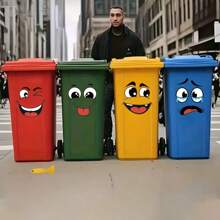 BRUP 4 arkusze/zestaw naklejek z motywem kreskówkowej buzi, samoprzylepne, kompatybilne z powierzchniami plastikowymi, zdejmowane, do dekoracji domu, odpowiednie do kosza na śmieci, na ścianę, do toalety, lodówki, błyszczące wykończenie, zabawny motyw, wystrój i ściany, zakrywające brzydotę, naklejki ścienne, dekoracja pokoju