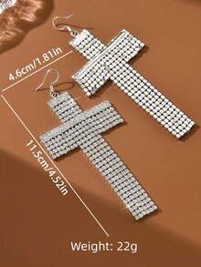 Funkelnde Krallenkette Schmuck, glamouröser Partystil Kreuz Anhänger Ohrringe, übertrieben große Tropfen Ohrringe für Frauen