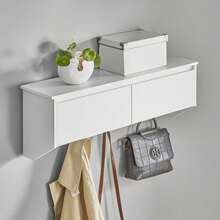 SoBuy FHK24-W, Wall Coat Rack Wall Shelf Wall Storage Cabinet Hallway Coat Rack With 2 Flip Doors 5 Hooks - White - View 3
