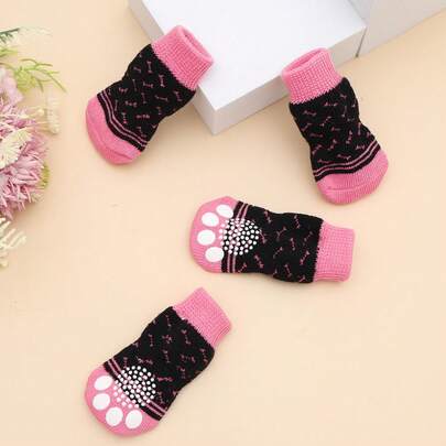 4pcs/Set Cute Pet Dog Socks, Anti-Slip Cat Dog Paw Protector Shoes, Suitable For Small Dogs Like Poodle, Yorkshire Terrier, Chihuahua For Indoor Use To Prevent Slipping