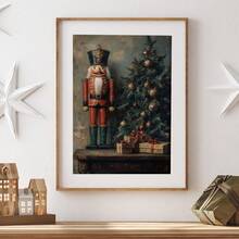 1 peça, tela para pendurar, arte de parede emoldurada, arte de parede de quebra-nozes de Natal - feriado, decorações de cenário de neve e decoração de feriado, decoração de casa de feriado, pintura a óleo de Natal, árvore de Natal, decorações de Natal - Multicolorido - Ver 7