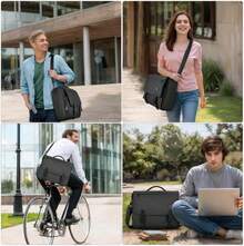 Portafolio para Hombre 15.6 Pulgadas, Maletín de Negocios Impermeable con Múltiples Bolsillos, Bandolera Ajustable, Compatible con Laptop y Tablet, Negro - 1 - Ver 7