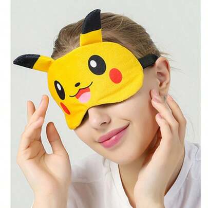 Justice League 1pc Cute Pikachu Plush Breathable Sleep Eye Mask, Portable Blackout Sleeping Mask For Nap, Hot/Cold Therapy, Suitable For Dorm, Office, Car, Great Daily Gift