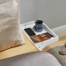NKD01-W, Bedside Shelf Clip-On Hanging Shelf Bed Side Shelf Table Tray With 2 Wire Slots, White - White - View 11