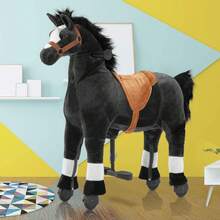 Ride On Horse,Horse Ride On Toy, M Size Riding Horse Mechanical Walking Action Plush Animal For 4 Years To 9, Max Load 165 LBS ,L Size Riding Horse Mechanical Walking Action Plush Animal For 7 Years Old To Adult, Max Load 187 LBS,No Battery Or Electricity - 黑色 - 查看 1