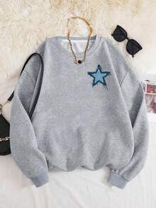 少女星结图案休闲圆领卫衣。秋冬新款。适合学生购物、度假或聚会时穿着