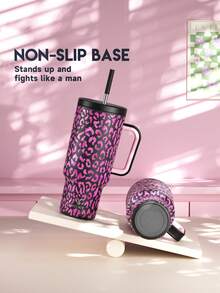 Meoky 40盎司带手柄吸管保温杯，真空隔热水瓶，带吸管盖，不锈钢旅行杯，100%防漏，保冷34小时或保热10小时 - 黑色 - 查看 5