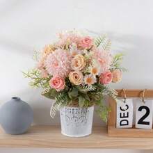 4 Packs Mixed Color Artificial Hydrangea Rose Flowers Bouquets, 11.6in Artificial Silk Flowers Bouquets For Wedding, Home Table Decorations, Wedding Centerpieces Bouquets Flowers Arrangement Decorations Outdoor Decor - 粉色 - 查看 2
