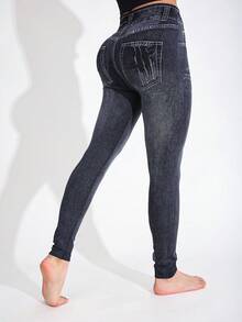 3 条装女式休闲纯色牛仔紧身裤，高弹力紧身裤，适合运动、健身、户外、度假，黑色、蓝色柔软舒适，无缝瑜伽裤，深蹲、平板支撑、跑步、徒步、露营、骑行，及踝长度 - 彩色 - 查看 10