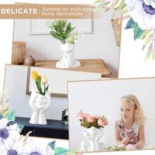 1pc "Artistic Face Vase" White Sculpture Style Decor | Ins Desk Organizer (Makeup Brush Holder/Pen Holder) | Cosmetic Storage Box | Succulent Planter | Home Decor/Gift | Waterproof & Easy To Clean