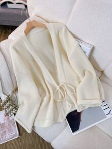 Plus Size Women's Solid-Color Long-Sleeved Front-Lace-Up Casual Cardigan Versatile Coat [Back-To-School Season]